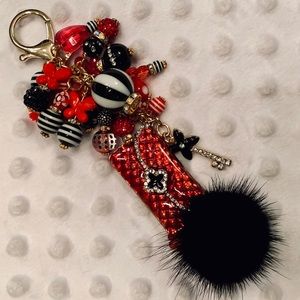 BRIGHT RED Enamel Clutch Purse w/Key Bag Charm!